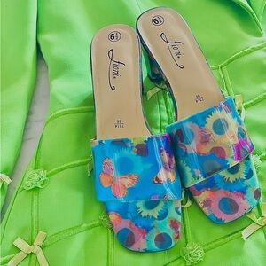 1990s Vintage NWOT Holographic Butterfly/Sunflower mules